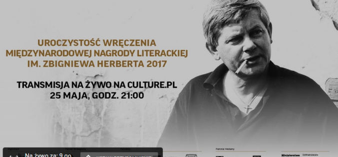 Transmisja uroczystości wręczenia Międzynarodowej Nagrody Literackiej im. Zbigniewa Herberta 2017