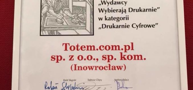 Totem.com.pl po raz kolejny  najlepszą dziełową drukarnią cyfrową w Polsce!