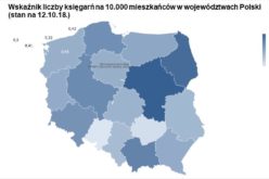 Wskaźnik liczby księgarń na 10 000 mieszkańców w województwach Polski