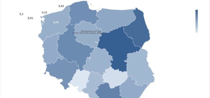 Wskaźnik liczby księgarń na 10 000 mieszkańców w województwach Polski