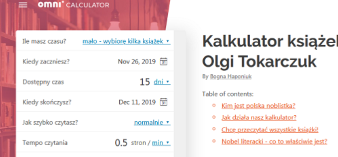 Internetowy kalkulator książek Olgi Tokarczuk