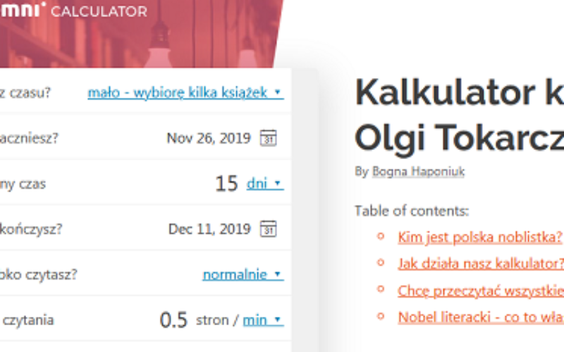 Internetowy kalkulator książek Olgi Tokarczuk