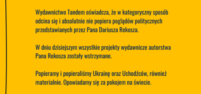Dariusz Rekosz nie chce “żółto-niebieskiej kolorowanki”. Wydawnictwo zrywa z nim współpracę