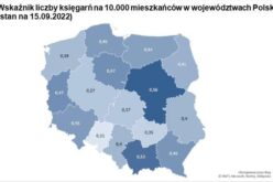 Wskaźnik liczby księgarń w Polsce na 10 tys mieszkańców