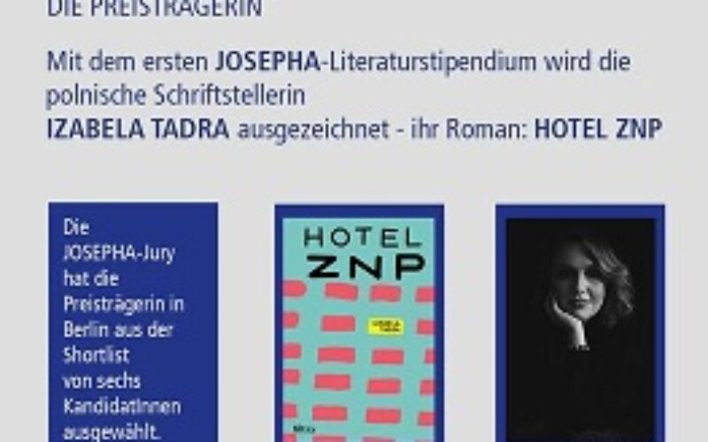 Izabela Tadra laureatką Nagrody JOSEPHA za powieść „Hotel ZNP!”